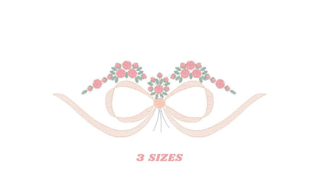 Lace with flowers embroidery designs - Bow Tie embroidery design machine embroidery pattern - Baby girl embroidery file - Lace embroidery