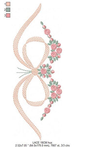 Lace with flowers embroidery designs - Bow Tie embroidery design machine embroidery pattern - Baby girl embroidery file - Lace embroidery