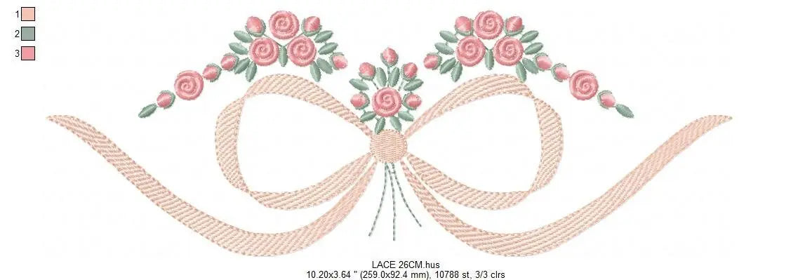 Lace with flowers embroidery designs - Bow Tie machine embroidery pattern - Baby girl file - Instant digital download pes jef dst hus vp3 Marcia Embroidery