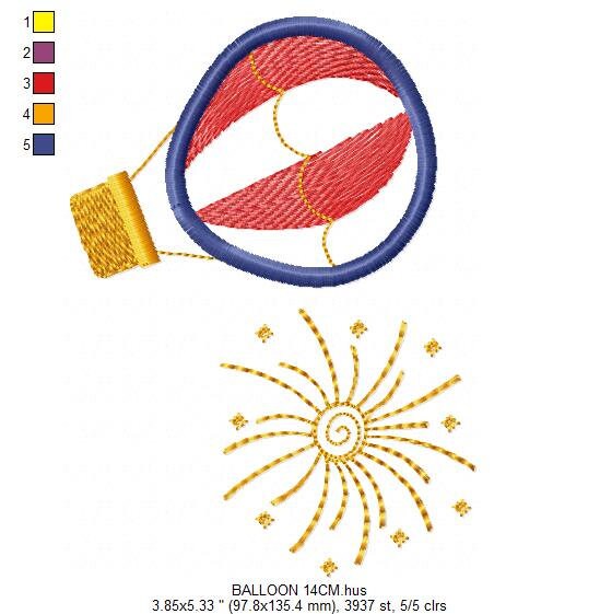 Ballon embroidery designs - Hot air balloon embroidery design machine embroidery pattern - Firework embroidery - instant download Marcia Embroidery