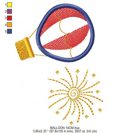 Ballon embroidery designs - Hot air balloon embroidery design machine embroidery pattern - Firework embroidery - instant download Marcia Embroidery