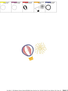 Ballon embroidery designs - Hot air balloon embroidery design machine embroidery pattern - Firework embroidery - instant download