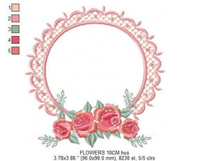 Monogram Frame embroidery designs - Flower embroidery design machine embroidery pattern - Rose frame embroidery file - instant download pes