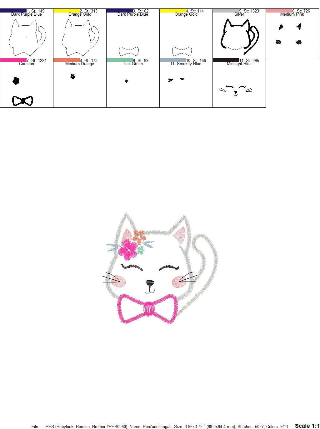 Cat embroidery design - Kitty embroidery designs machine embroidery pattern - Pet embroidery file - baby girl embroidery cat applique design - Marcia Embroidery