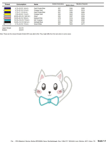 Cat embroidery design - Kitty embroidery designs machine embroidery pattern - Pet embroidery file - baby girl embroidery cat applique design - Marcia Embroidery