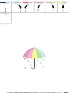 Umbrella with hearts embroidery designs - Umbrella embroidery design machine embroidery pattern - baby girl embroidery file hearts rain