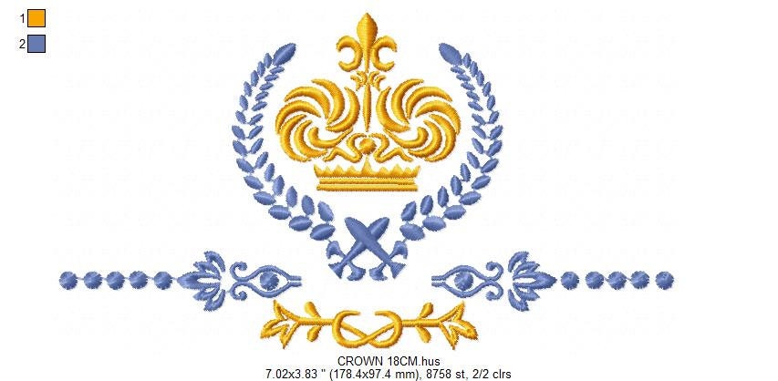 Crown embroidery designs - Laurel Wreath with Crown embroidery design machine embroidery pattern - baby boy embroidery file pes jef vip vp3 Marcia Embroidery
