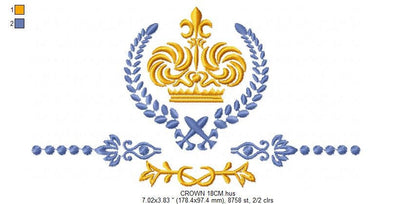Crown embroidery designs - Laurel Wreath with Crown embroidery design machine embroidery pattern - baby boy embroidery file pes jef vip vp3 Marcia Embroidery