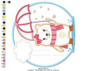 Bear in the rain embroidery designs - Winter embroidery design machine embroidery pattern - Bear with umbrella embroidery file