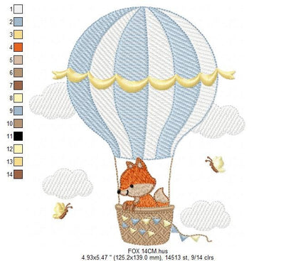 Fox embroidery designs - Hot air balloon embroidery design machine embroidery pattern - Animal embroidery file - woodland animals download