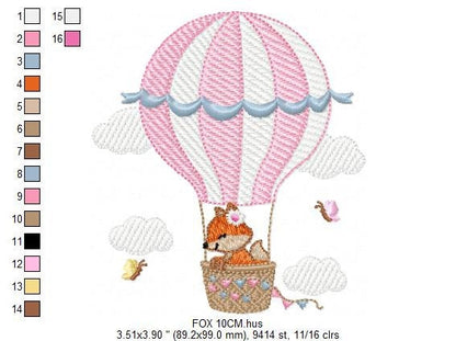 Fox embroidery designs - Hot air balloon embroidery design machine embroidery pattern - Animal embroidery file - woodland animals download