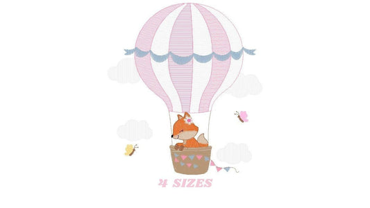 Fox embroidery designs - Hot air balloon embroidery design machine embroidery pattern - Animal embroidery file - woodland animals download