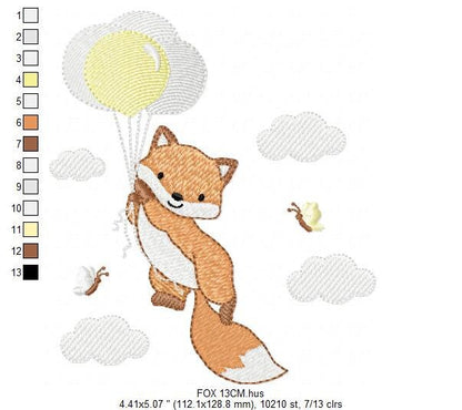 Fox embroidery designs - Hot air balloon embroidery design machine embroidery pattern - Animal embroidery file - woodland animals download