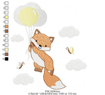 Fox embroidery designs - Hot air balloon embroidery design machine embroidery pattern - Animal embroidery file - woodland animals download