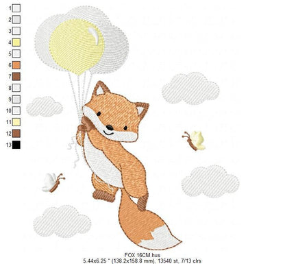 Fox embroidery designs - Hot air balloon embroidery design machine embroidery pattern - Animal embroidery file - woodland animals download