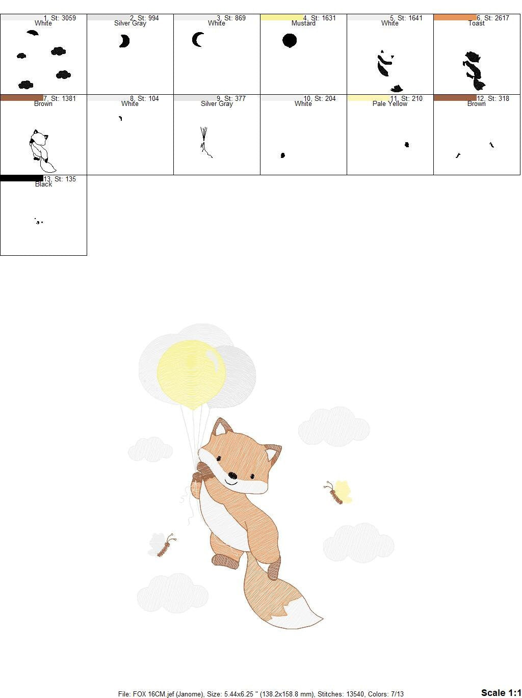 Fox embroidery designs - Hot air balloon embroidery design machine embroidery pattern - Animal embroidery file - woodland animals download