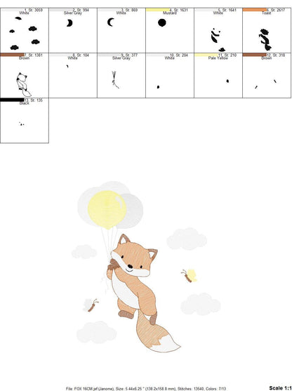 Fox embroidery designs - Hot air balloon embroidery design machine embroidery pattern - Animal embroidery file - woodland animals download