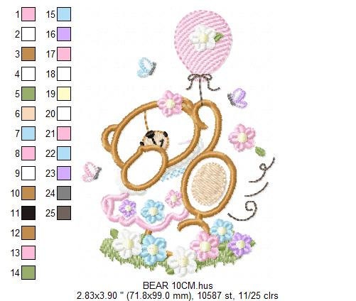 Birthday Bear embroidery designs - Bear embroidery design machine embroidery pattern - Bear applique design - baby girl embroidery pes jef Marcia Embroidery