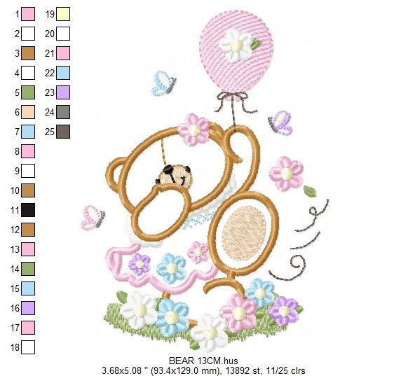 Birthday Bear embroidery designs - Bear embroidery design machine embroidery pattern - Bear applique design - baby girl embroidery pes jef Marcia Embroidery