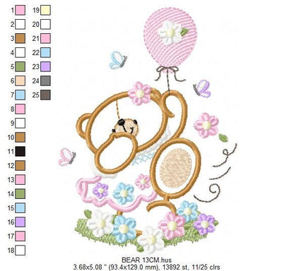Birthday Bear embroidery designs - Bear embroidery design machine embroidery pattern - Bear applique design - baby girl embroidery pes jef Marcia Embroidery