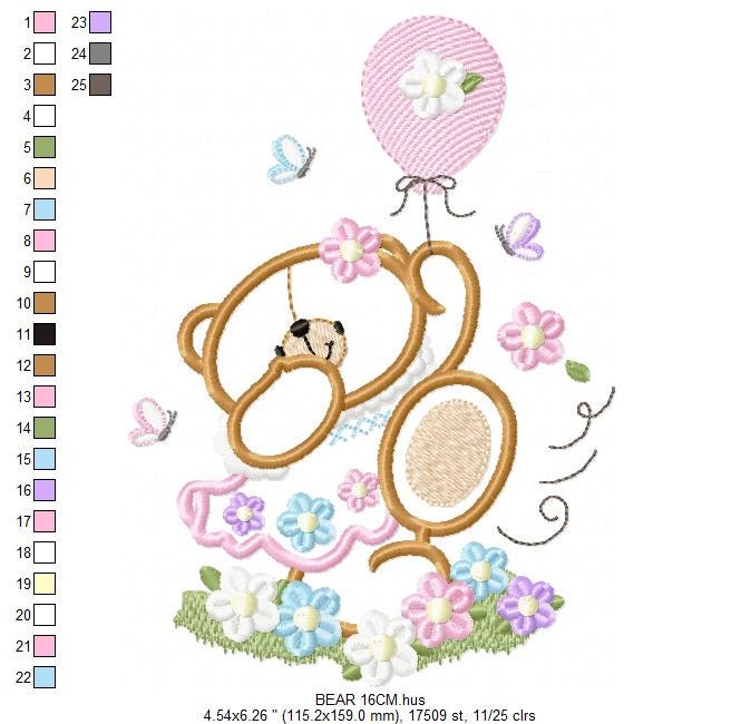 Birthday Bear embroidery designs - Bear embroidery design machine embroidery pattern - Bear applique design - baby girl embroidery pes jef Marcia Embroidery