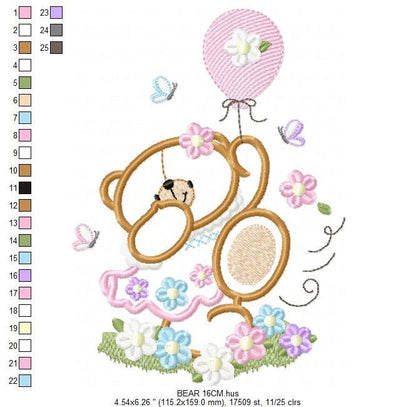 Birthday Bear embroidery designs - Bear embroidery design machine embroidery pattern - Bear applique design - baby girl embroidery pes jef Marcia Embroidery