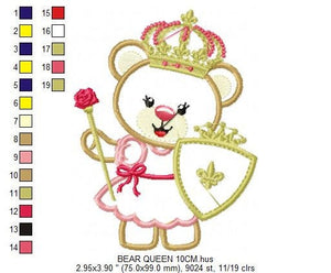 Bear embroidery designs - Queen embroidery design machine embroidery pattern - Princess embroidery file - digital download bear crown