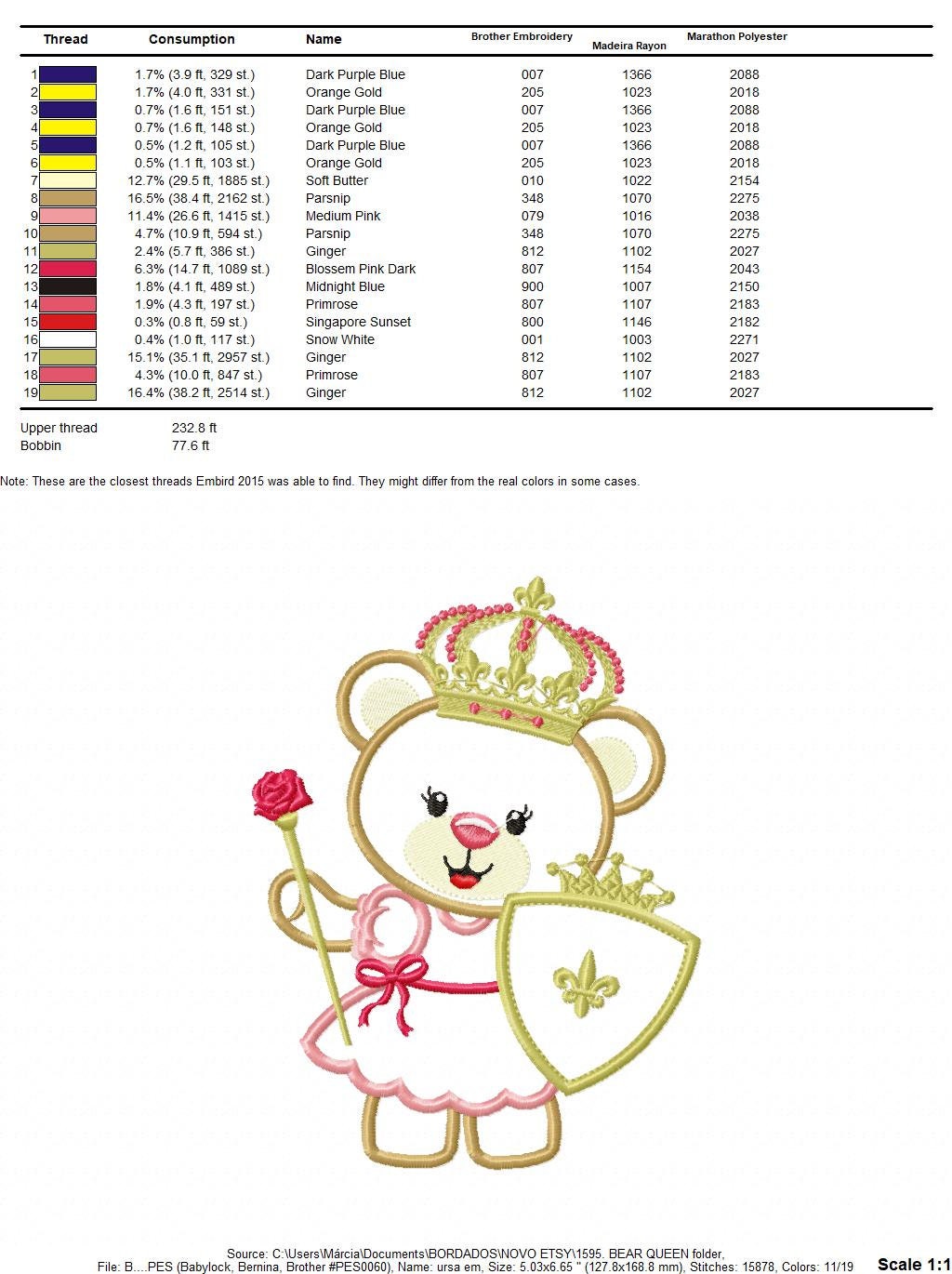 Bear embroidery designs - Queen embroidery design machine embroidery pattern - Princess embroidery file - digital download bear crown Marcia Embroidery