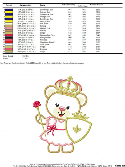 Bear embroidery designs - Queen embroidery design machine embroidery pattern - Princess embroidery file - digital download bear crown Marcia Embroidery