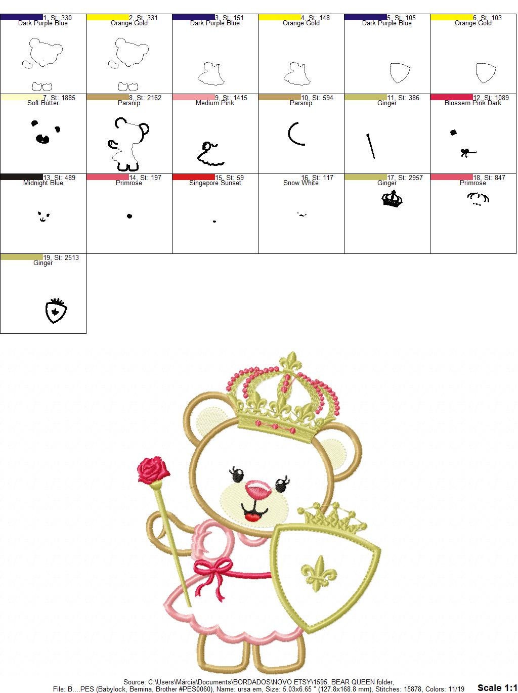 Bear embroidery designs - Queen embroidery design machine embroidery pattern - Princess embroidery file - digital download bear crown Marcia Embroidery