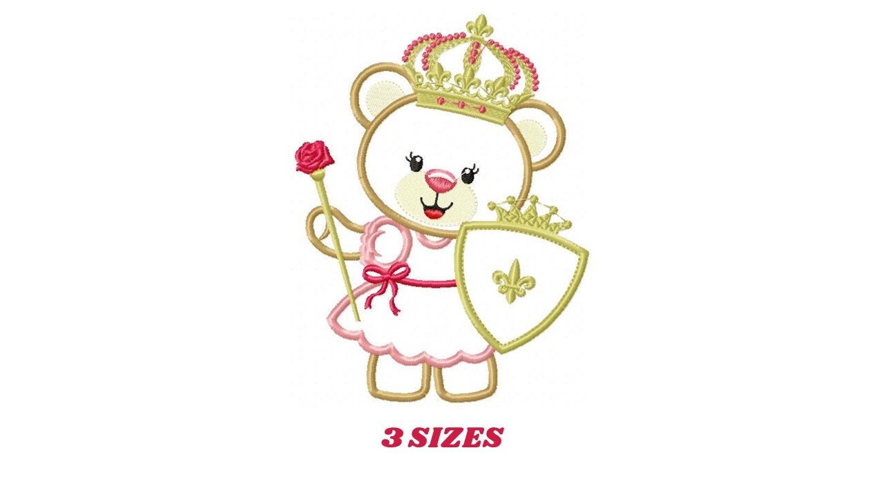 Bear embroidery designs - Queen embroidery design machine embroidery pattern - Princess embroidery file - digital download bear crown Marcia Embroidery