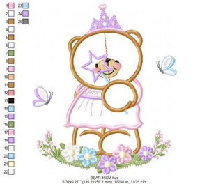 Bear embroidery designs - Queen embroidery design machine embroidery pattern - Princess embroidery file - digital download bear crown pes