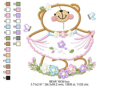 Female Bear embroidery designs - Baby girl embroidery design machine embroidery pattern - Bear with lace and dress embroidery file pes jef Marcia Embroidery