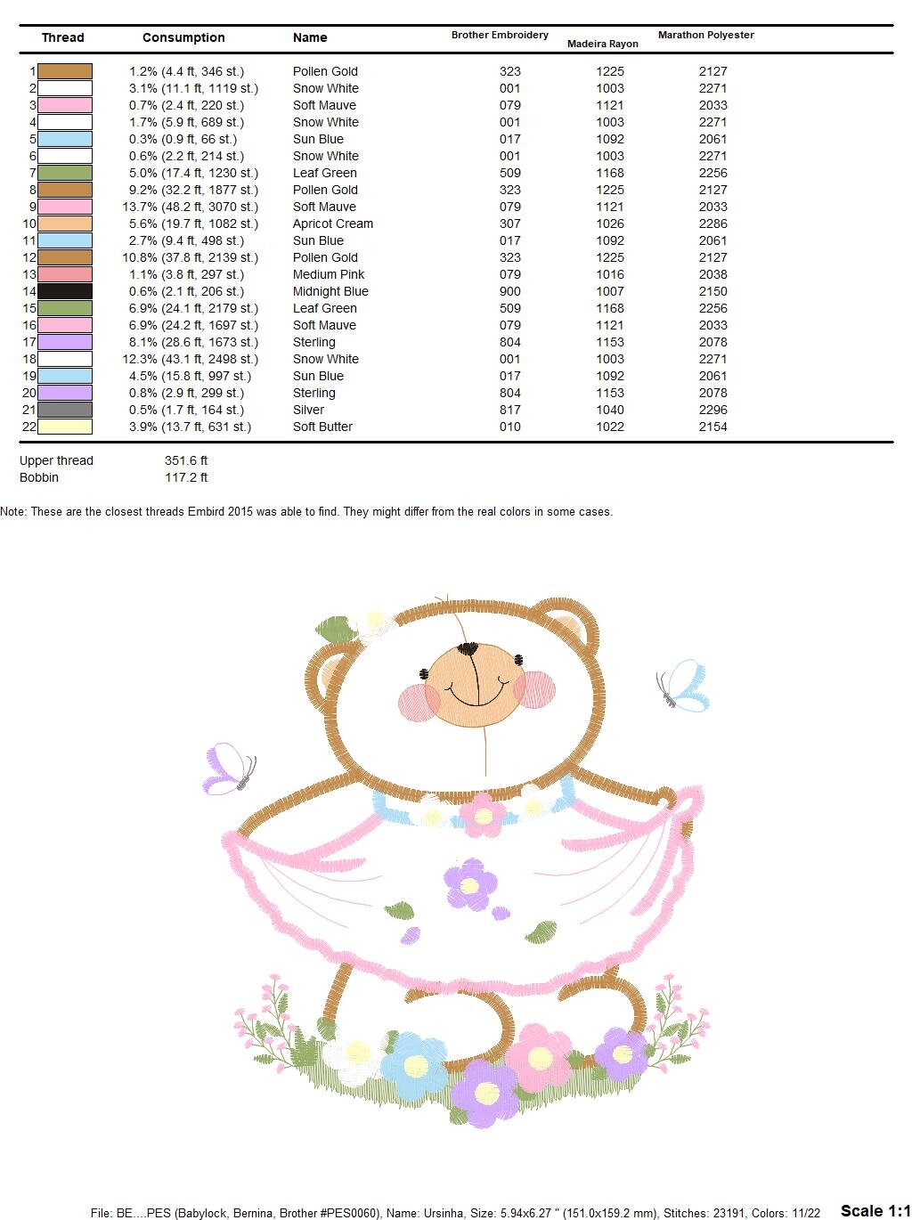 Female Bear embroidery designs - Baby girl embroidery design machine embroidery pattern - Bear with lace and dress embroidery file pes jef Marcia Embroidery