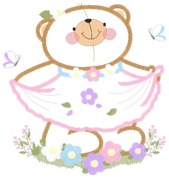 Female Bear embroidery designs - Baby girl embroidery design machine embroidery pattern - Bear with lace and dress embroidery file pes jef Marcia Embroidery