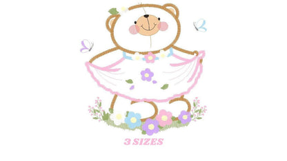 Female Bear embroidery designs - Baby girl embroidery design machine embroidery pattern - Bear with lace and dress embroidery file pes jef Marcia Embroidery