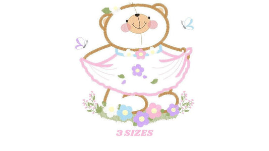 Female Bear embroidery designs - Baby girl embroidery design machine embroidery pattern - Bear with lace and dress embroidery file pes jef Marcia Embroidery