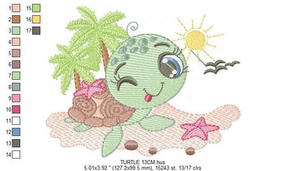 Turtle embroidery design - Ocean animal embroidery designs machine embroidery pattern - Baby boy embroidery - Beach embroidery download