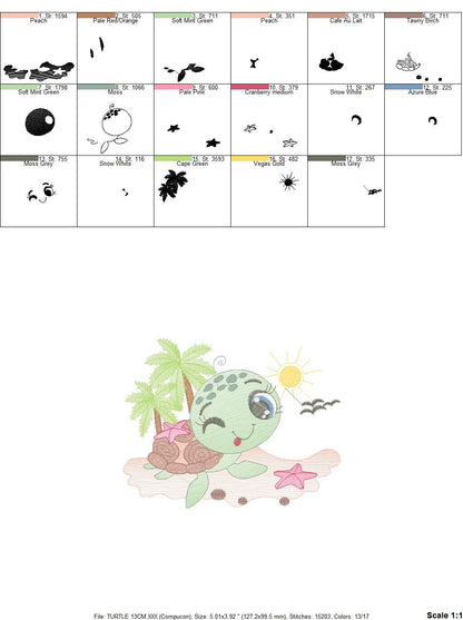 Turtle embroidery design - Ocean animal embroidery designs machine embroidery pattern - Baby boy embroidery - Beach embroidery download