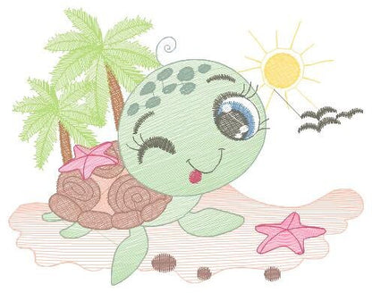 Turtle embroidery design - Ocean animal embroidery designs machine embroidery pattern - Baby boy embroidery - Beach embroidery download