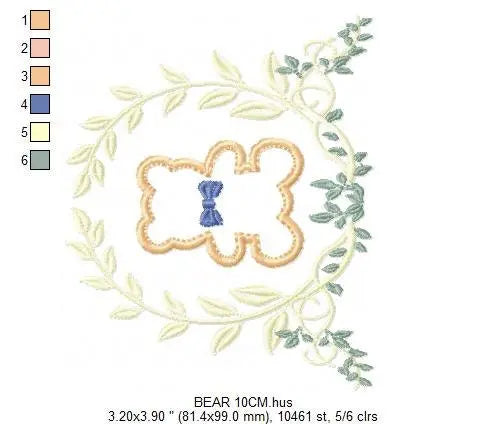 Bear embroidery designs - Laurel embroidery design machine embroidery pattern - wreath king bear applique design - baby boy embroidery file Marcia Embroidery