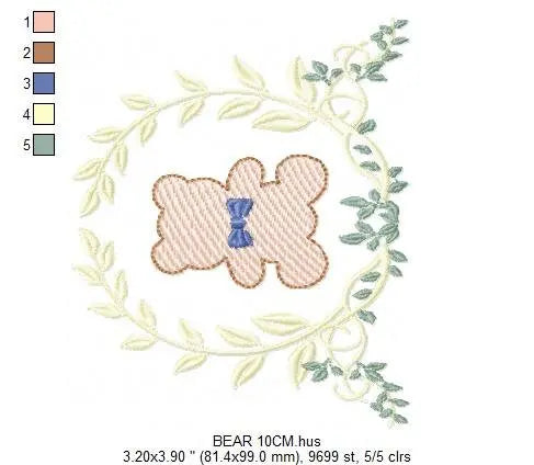 Bear embroidery designs - Laurel embroidery design machine embroidery pattern - laurel wreath embroidery file - bear baby boy embroidery Marcia Embroidery