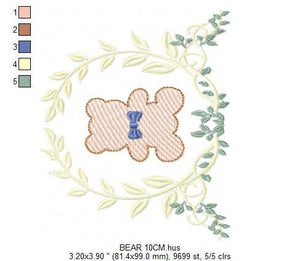 Bear embroidery designs - Laurel embroidery design machine embroidery pattern - laurel wreath embroidery file - bear baby boy embroidery