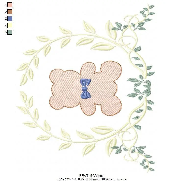 Bear embroidery designs - Laurel embroidery design machine embroidery pattern - laurel wreath embroidery file - bear baby boy embroidery Marcia Embroidery