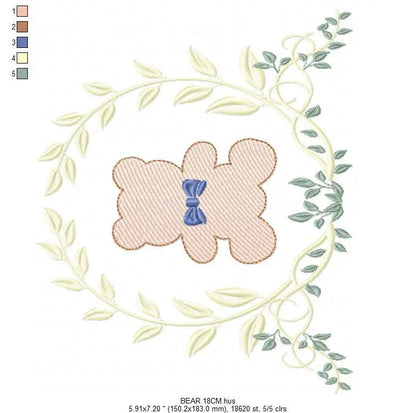 Bear embroidery designs - Laurel embroidery design machine embroidery pattern - laurel wreath embroidery file - bear baby boy embroidery Marcia Embroidery
