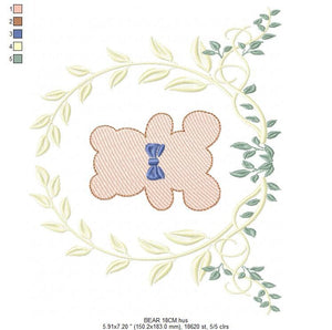 Bear embroidery designs - Laurel embroidery design machine embroidery pattern - laurel wreath embroidery file - bear baby boy embroidery