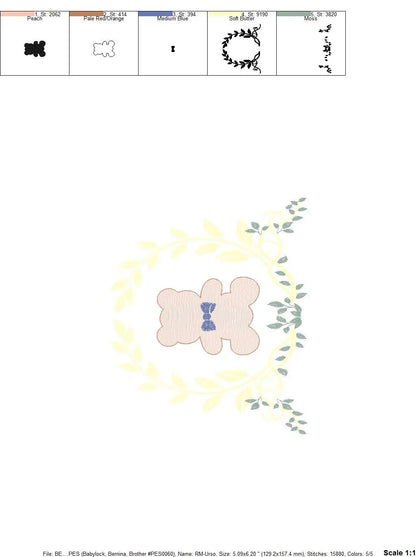 Bear embroidery designs - Laurel embroidery design machine embroidery pattern - laurel wreath embroidery file - bear baby boy embroidery Marcia Embroidery