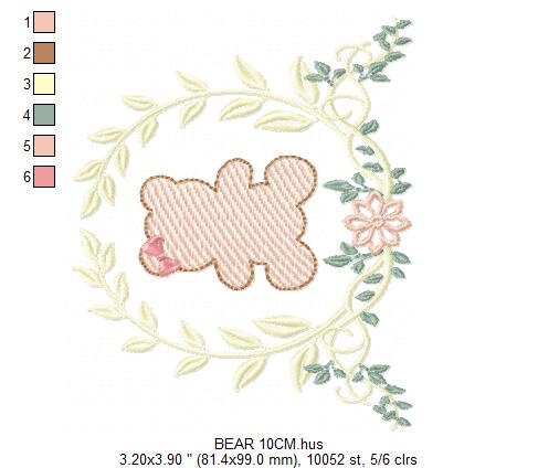 Bear embroidery designs - Laurel embroidery design machine embroidery pattern - laurel wreath embroidery file - bear baby boy embroidery - Marcia Embroidery