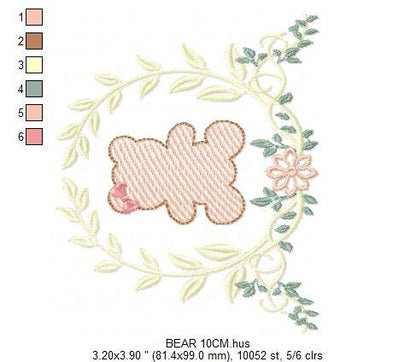 Bear embroidery designs - Laurel embroidery design machine embroidery pattern - laurel wreath embroidery file - bear baby boy embroidery - Marcia Embroidery