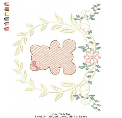 Bear embroidery designs - Laurel embroidery design machine embroidery pattern - laurel wreath embroidery file - bear baby boy embroidery - Marcia Embroidery